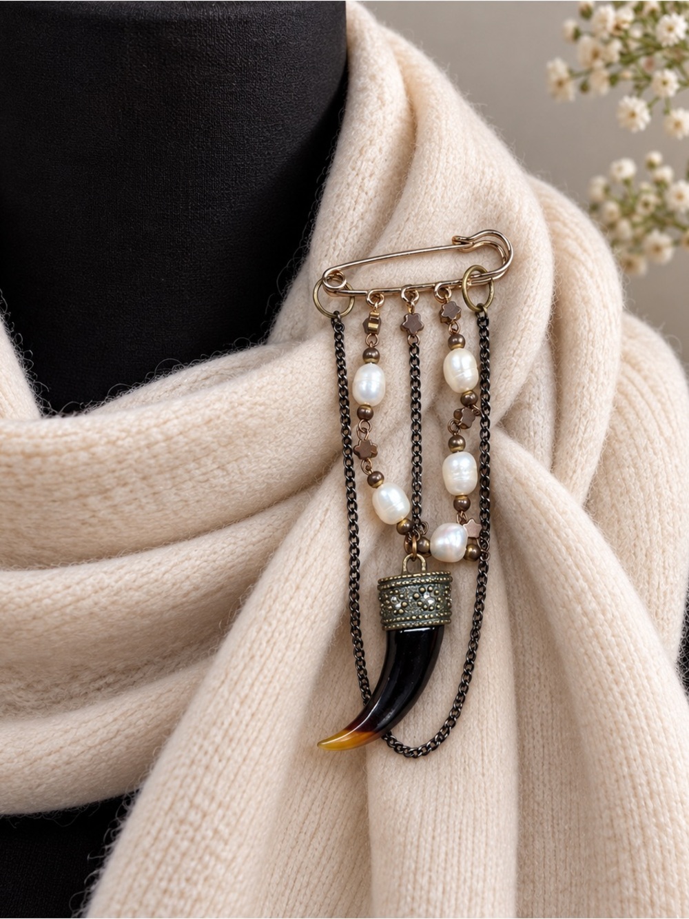 Midnight Pearl Talisman — One-of-a-Kind Upcycled Statement Brooch